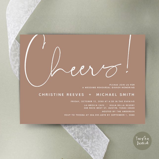 Convites Saúde, Janto de ensaio de casamento (Cheers, Wedding Rehearsal Dinner Invitation Card, PDF, Modern Minimalist, in Taupe neutral earthy)