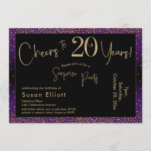 Convites Saúde para 20 anos Surpresa Aniversário, Roxo