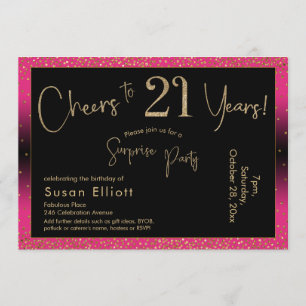 Convites Saúde para 21 anos Surpresa Aniversário, Rosa Pr