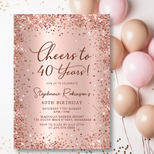 Convites Saúde para 40 anos aniversário de 40 anos Rosa Dou