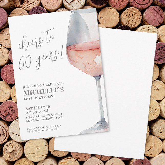 Convites Saúde Para 60 Anos 60 Festa de aniversário (Wine Cheers Sixty 60th Birthday Party Invitation)