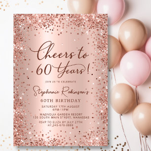Convites Saúde para 60 anos Rosa Dourado 60º aniversário