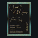 Convites Saúde para 60 anos Surpresa Festa de aniversário,<br><div class="desc">Usando duas fontes distintas, criei gráficos para seu anúncio e embelezei-os com um efeito de ouro falso-metálico para uma vibração festiva. Embora cada parte possa ser movida para se adequar às suas necessidades, o cabeçalho diz "Saúde a 60 Anos!" e "Partido Surpresa". ("Surpresa" pode ser removida se a sua parte...</div>