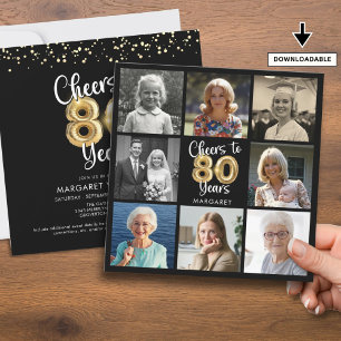 Convites Saúde para 80 anos Balões de Colagem de Fotos Aniv