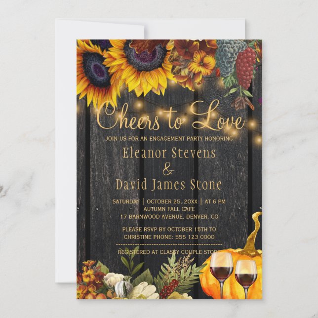 Convites Saúde para festa de noivado rústica de madeira (Frente)