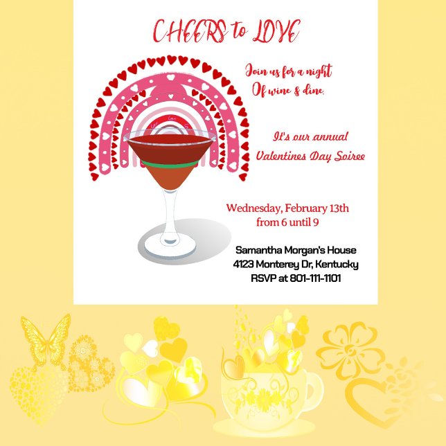 Convites Saúde para o Namorados do Coquetel (Cheers to Love Valentine Hearts Cocktail Party Invitation)