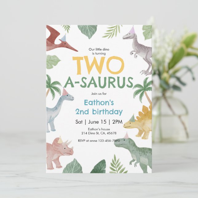 Convites Saurus Dinosaur Birthday Invitation (Em pé/Frente)
