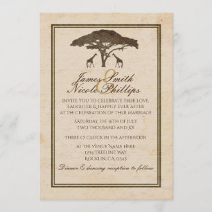 Convites Savana Africana Duas Girafas & Árvore Casamento Vi