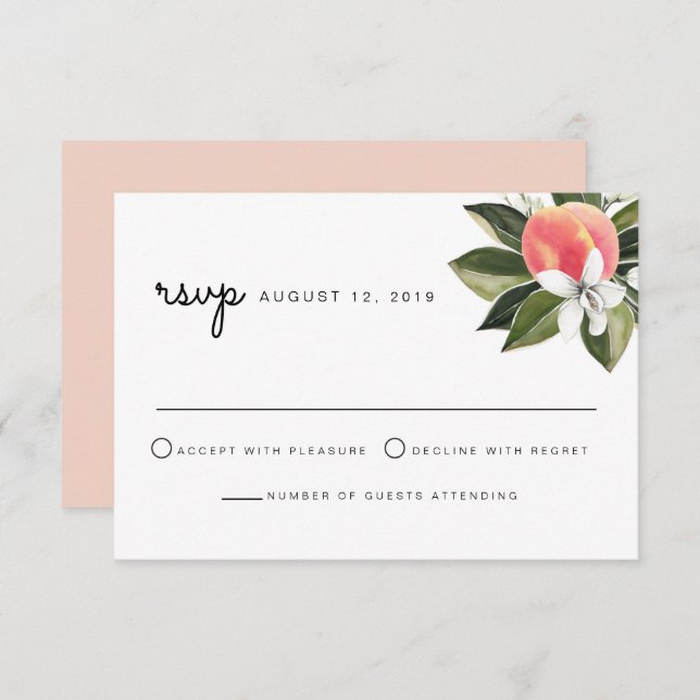 Convites Savana - Placa RSVP Floral Branco de Pêssego Água (Frente/Verso)