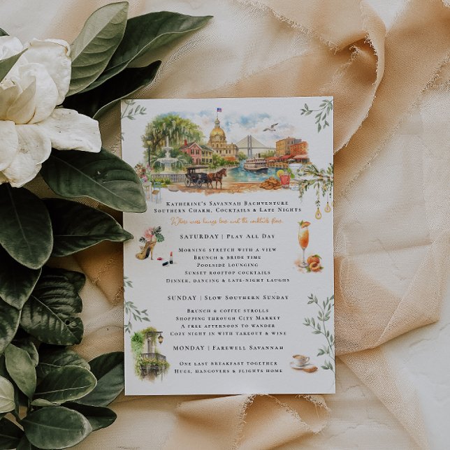 Convites Savannah Georgia Bachelorette Weekend Itinerary (Criador carregado)