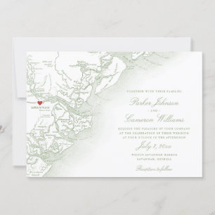 Convites Savannah Georgia Mapa Elegante Sage Casamento Verd