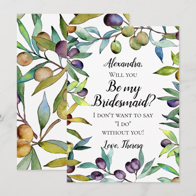 Convites Savary Olives Tuscan Watercolor Seja Minha Bridesm (Frente/Verso)
