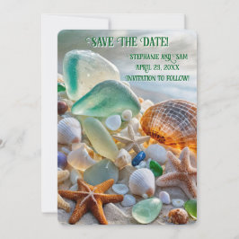 Convites Save the Date Beach Seashells Glass Beautiful