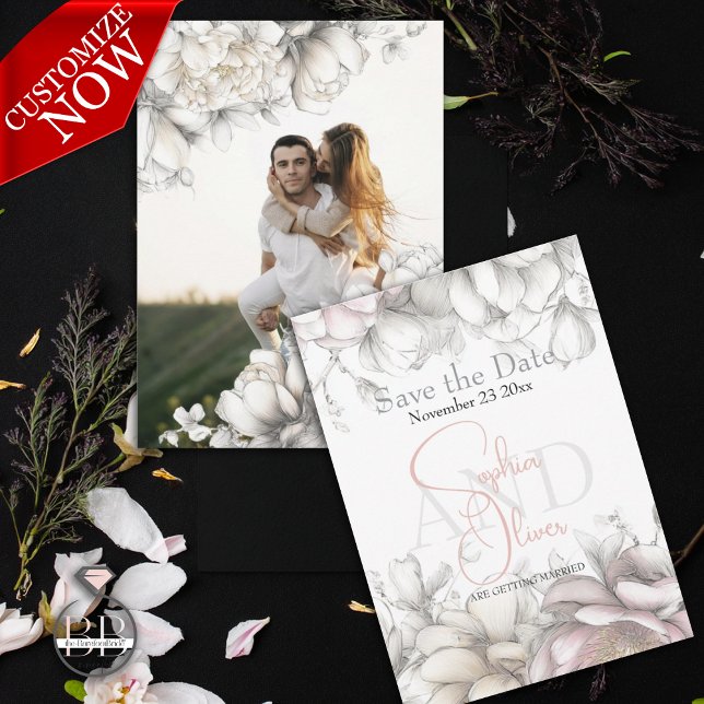 Convites Save the Date | Classic Modern Ivory and Blush  (Criador carregado)