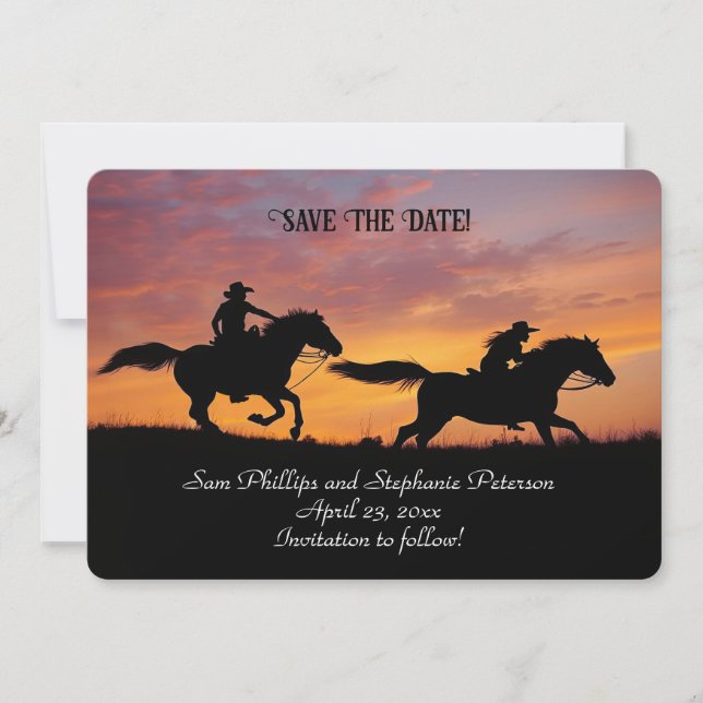 Convites Save the Date Country Western Cowboy Cowgirl  (Frente)