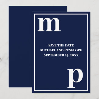 Convites Save the Date Monograma Fofo Azul-Marinho Tendênci