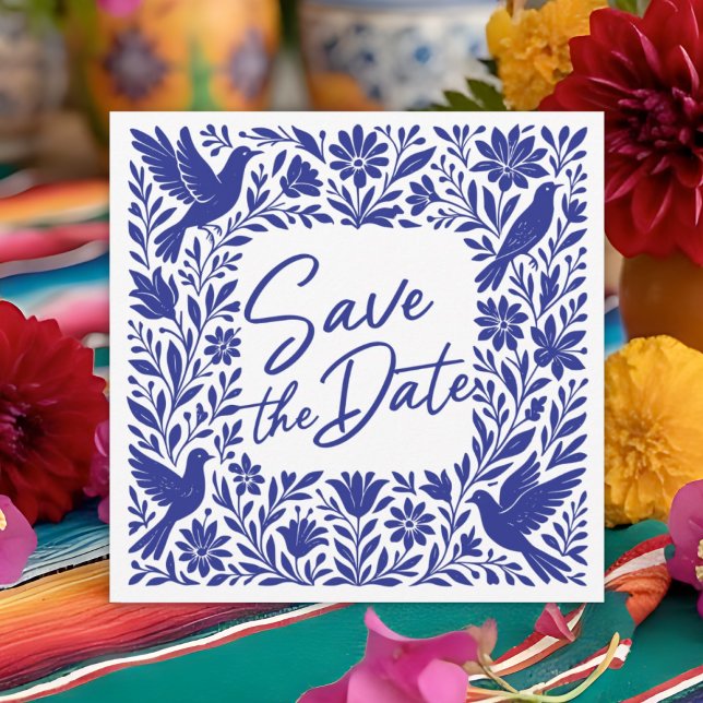 Convites Save the Date Otomí Tenango Talavera Mexicano (Mexican Otomí Tenango Talavera Save the Date Invitation.)