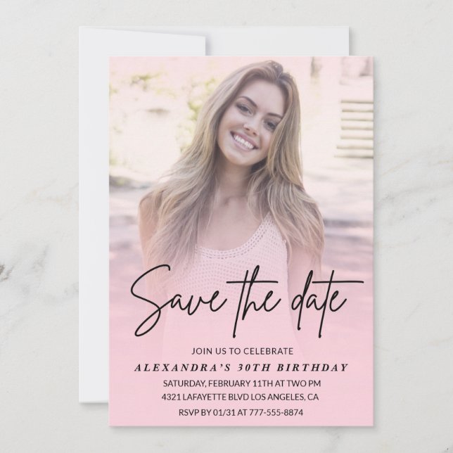 Convites Save the date Photo Gradient Blush Pink 30th (Frente)