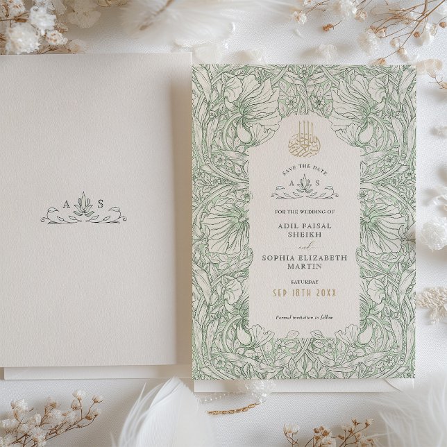 Convites Save the Date Sage Green Muslim Islamic Morris (Criador carregado)