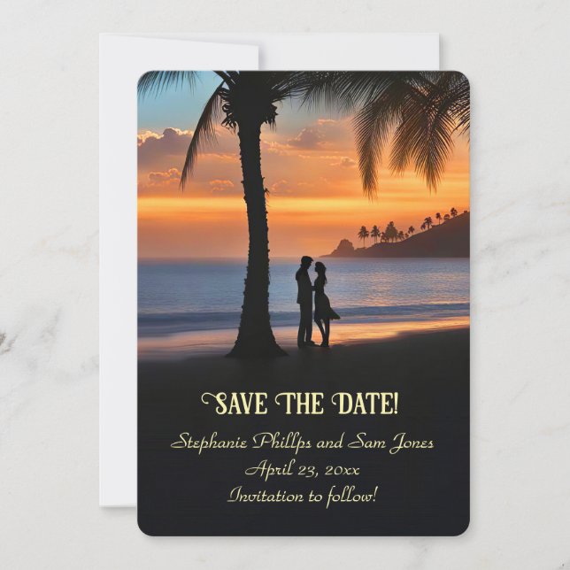 Convites Save the Date Tropical Beach Romantic Couple (Frente)