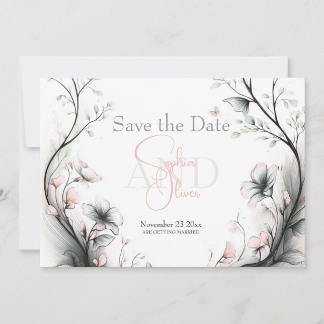 Convites Save the Date | Whimsical Delicate Blush Floral (Frente)