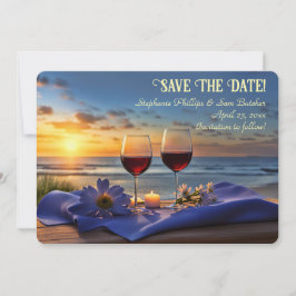 Convites Save the Date Wine on the Beach Sunset