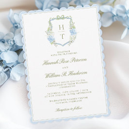 Convites Scalloped Hydrangea Crest Wedding Invitation
