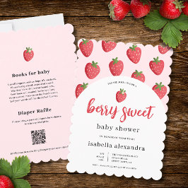 Convites Scalloped Pink Berry Sweet Strawberry Baby Shower