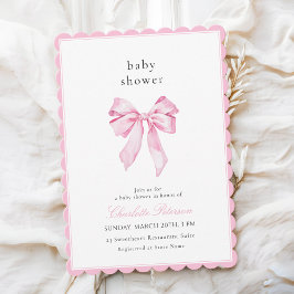 Convites Scallopped Pink Bow Baby Shower Invitation