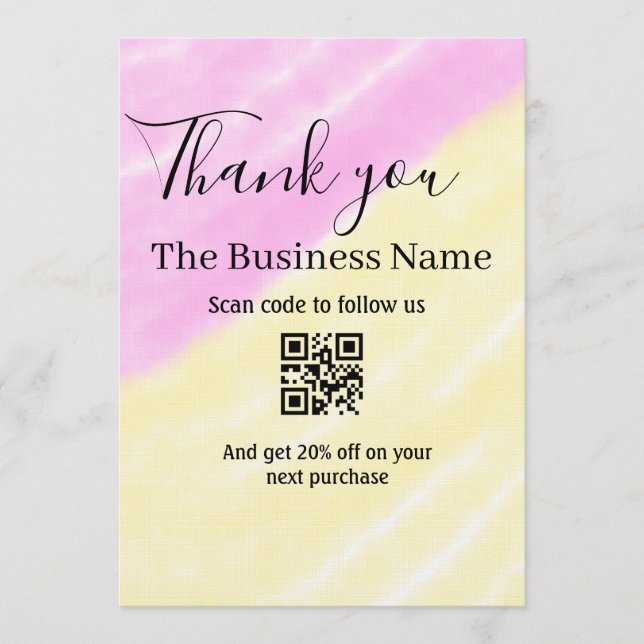 Convites Scan QR to follow us thank you discount code pink  (Frente)