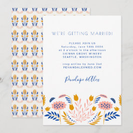 Convites Scandi Folk Flowers Casual Amarelo Azul