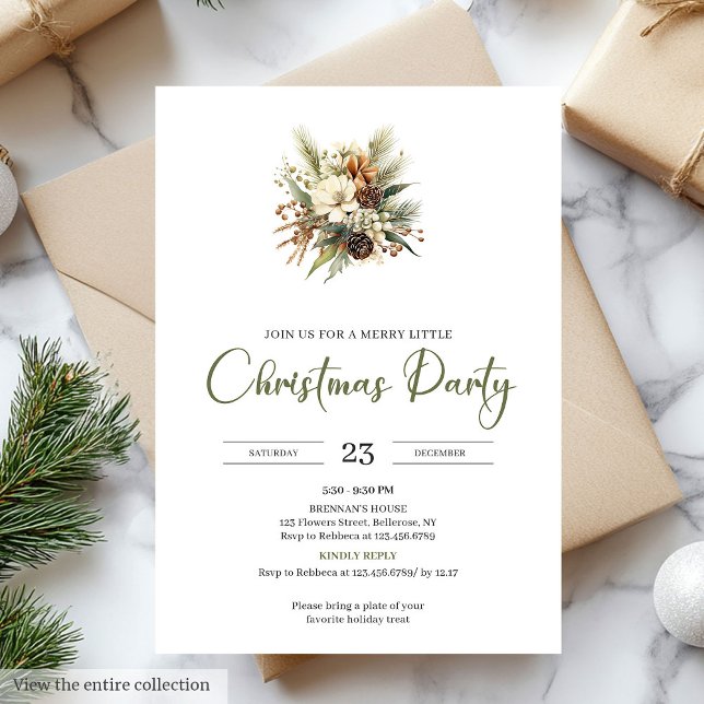 Convites Scandinavian Minimal Moss Green Beige Christmas  (Scandinavian Minimal Moss Green Beige Christmas Party)