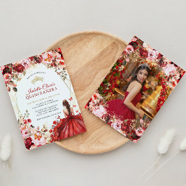 Convites Scarlet Elegance Dourada Quinceanera Floral Encant