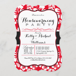 Convites Scarlet Red & White Tropical Housearming Party