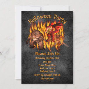 Convites Scary Goblin Criaturas Fiery Flames Halloween