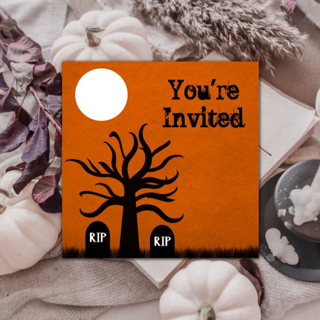 Convites Scary Graveyard Halloween Invite, Laranja (Scary Graveyard Halloween Invite - Orange)