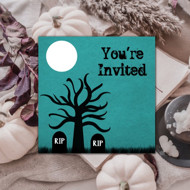 Convites Scary Graveyard Halloween Invite, Teal (Scary Graveyard Halloween Invite - Teal)