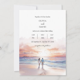 Convites Scenic Sunset Sobre Ocean Watercolor Beach Weding