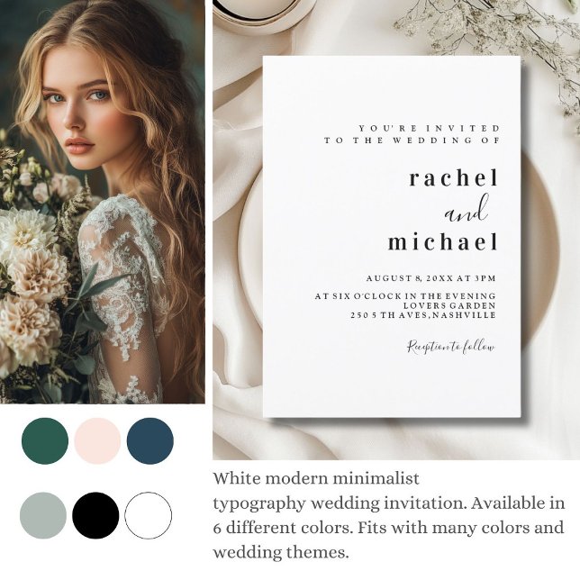 Convites Schlicht Elegant (Simple, elegant, white wedding invitation.)