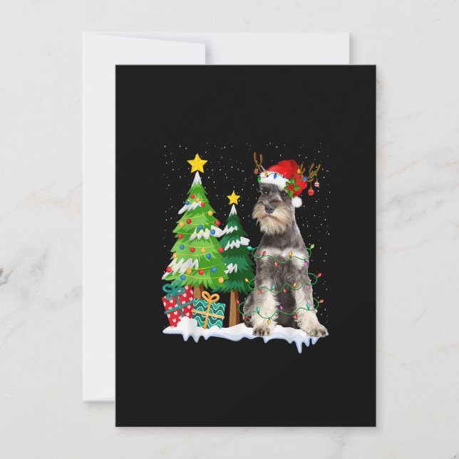 Convites Schnauzer Cachorro Santa Hat Reindeer Luzes de Nat (Frente)