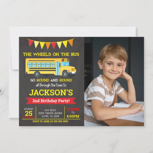 Convites School Bus Birthday Photo Invitation (Frente)