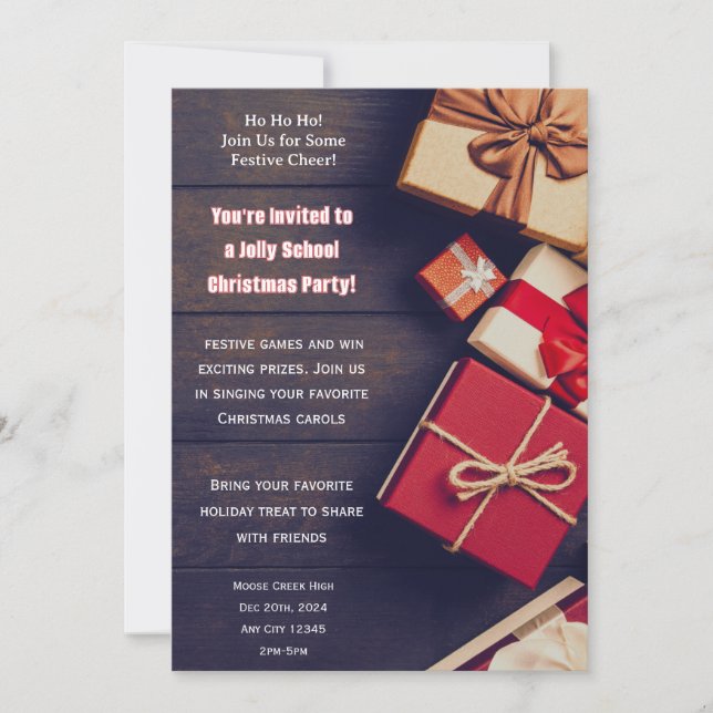 Convites School Christmas Party Invitation With Presents (Frente)