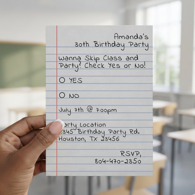 Convites School Days Check Yes or No Notepaper Birthday (Criador carregado)