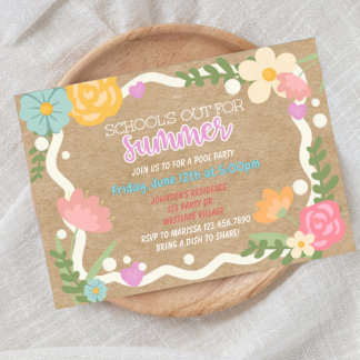 Convites School's out, Summer party, Class party, 