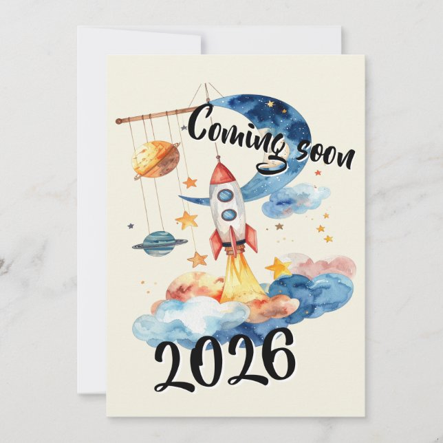 Convites Schwangerschaft verkünden 2026 Rakete Weltraum  (Frente)