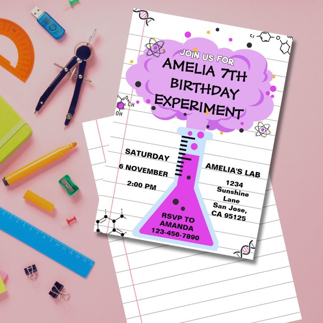 Convites Science Experiment Birthday Invitation (Fun science lab birthday invitation with colorful test tube and beakers for little scientists.)