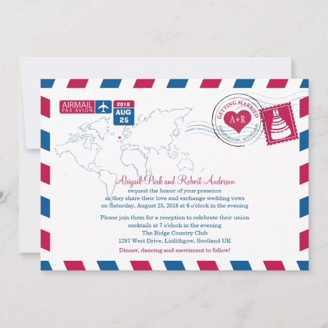 Convites Scotland Airmail| Casamento (Frente)
