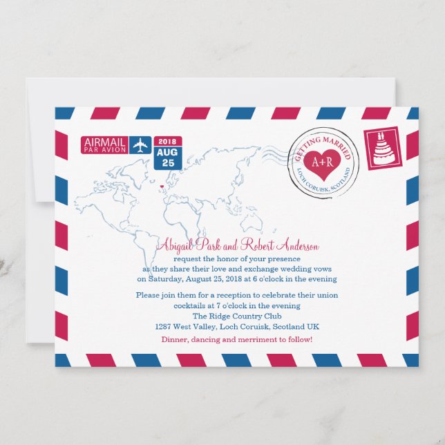 Convites Scotland Airmail | Casamento (Frente)