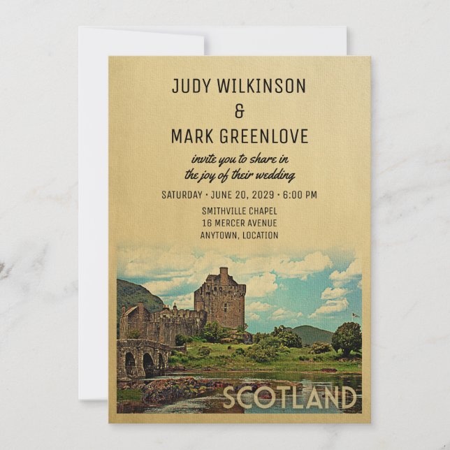 Convites Scotland Wedation Invitation Eilean Donan Castle (Frente)