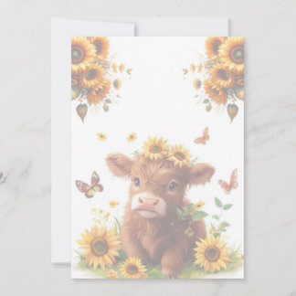 Convites Scottish Highland Calf e Sunflower